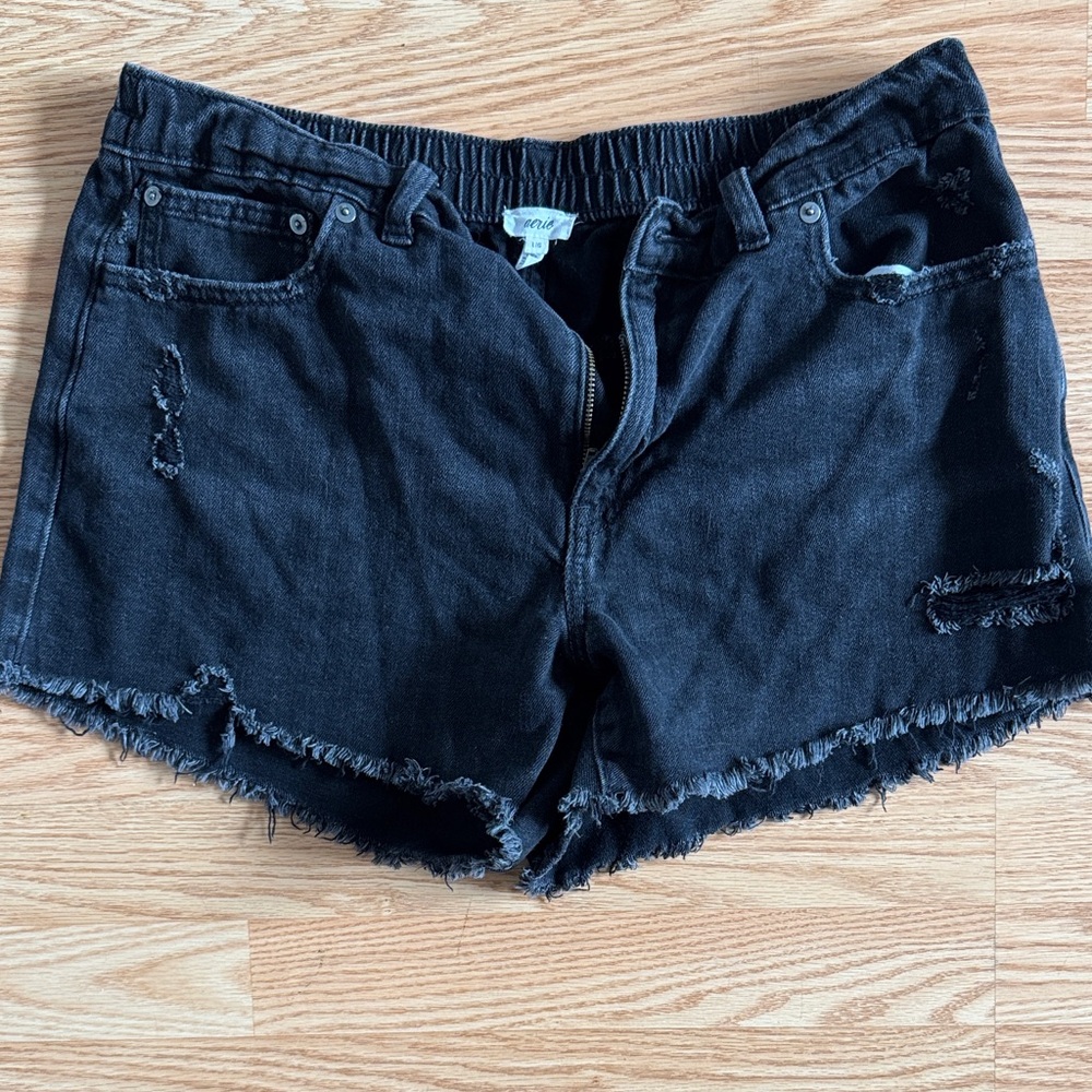 Aerie Black Distressed Jean Shorts